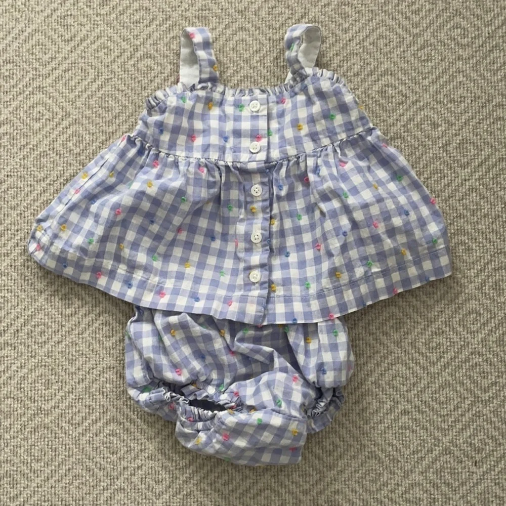 Baby Gap Gingham Purple Colorful Dots Outfit Set 6-12 M
